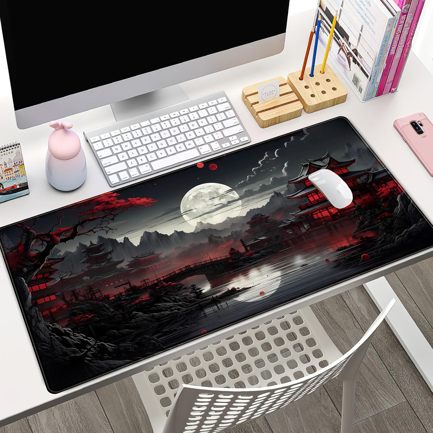 Gaming Keyboard Mouse - Japanische Schreibtischunterlage Riverside Full Moon Schreibtischunterlage