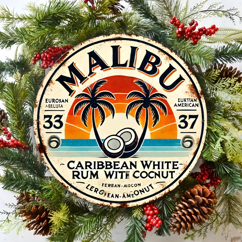 Brass Weight Plate - Vintage Malibu Rum Coconut Aluminium-Wandschild –