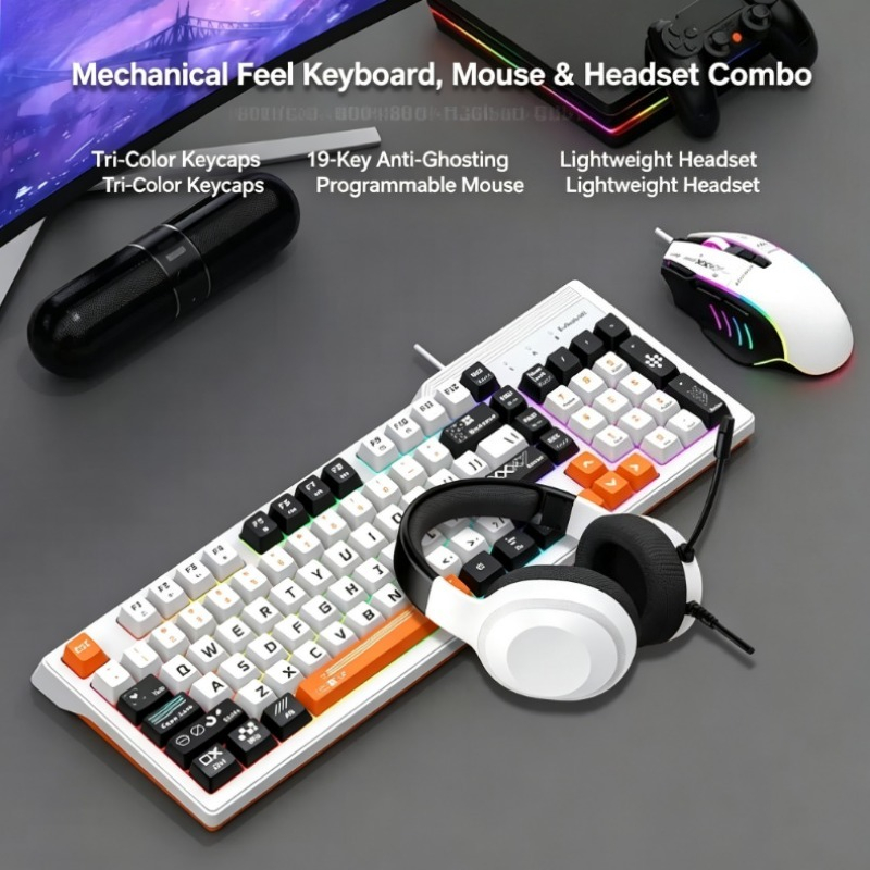 Gaming Keyboard Mouse Combo - K8pro 3-in-1 Gaming-Kombi-Set: Kabelgebundene Tastatur, Maus