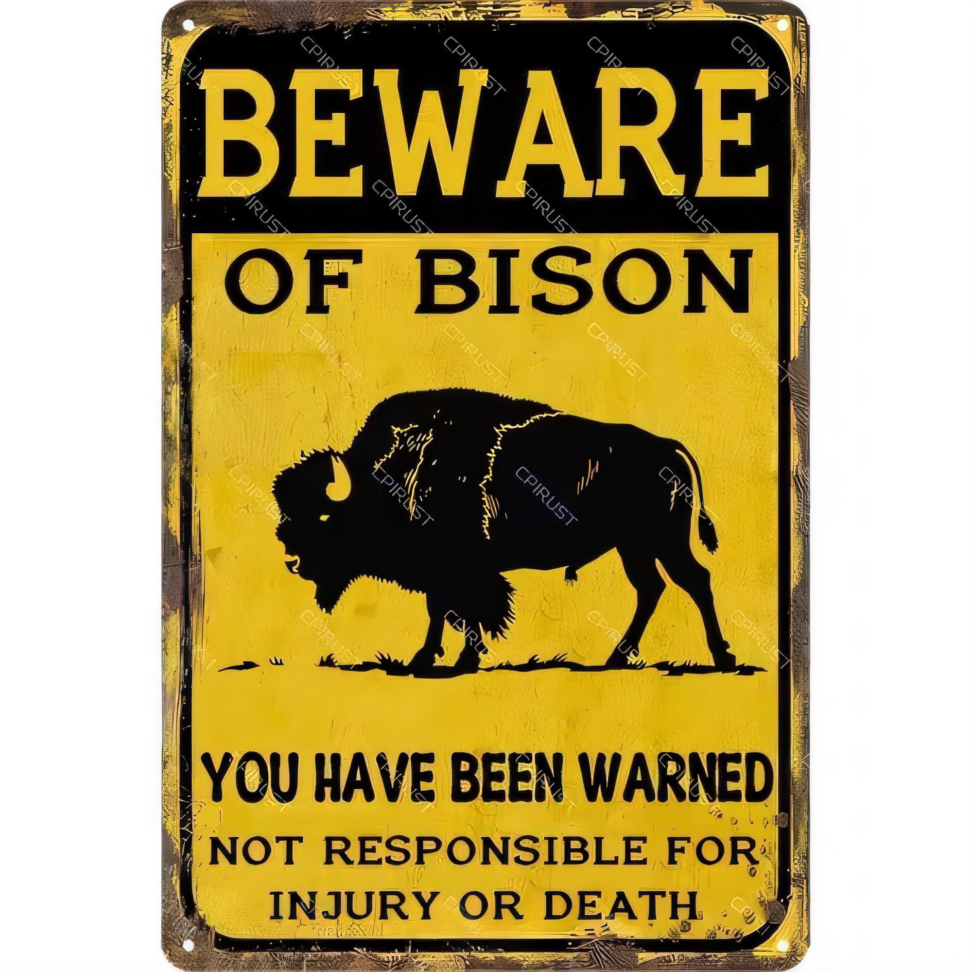 Brass Weight Plate - Blechschild 'Vorsicht vor Bison' - Lustiges